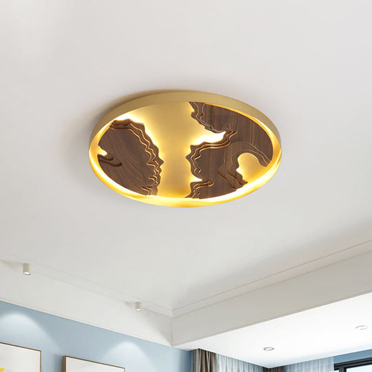 Modern LED Metal Flush Mount Ceiling Light with Wood Design - 16"/19.5"/23.5" White/Gold