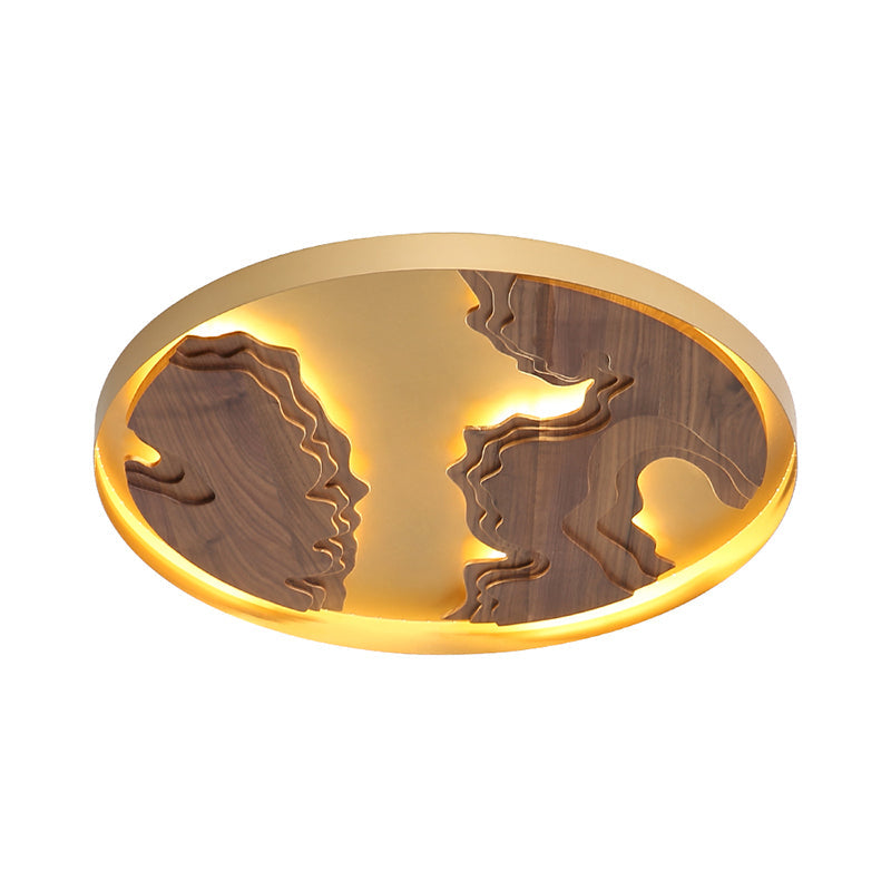 Modern LED Metal Flush Mount Ceiling Light with Wood Design - 16"/19.5"/23.5" White/Gold