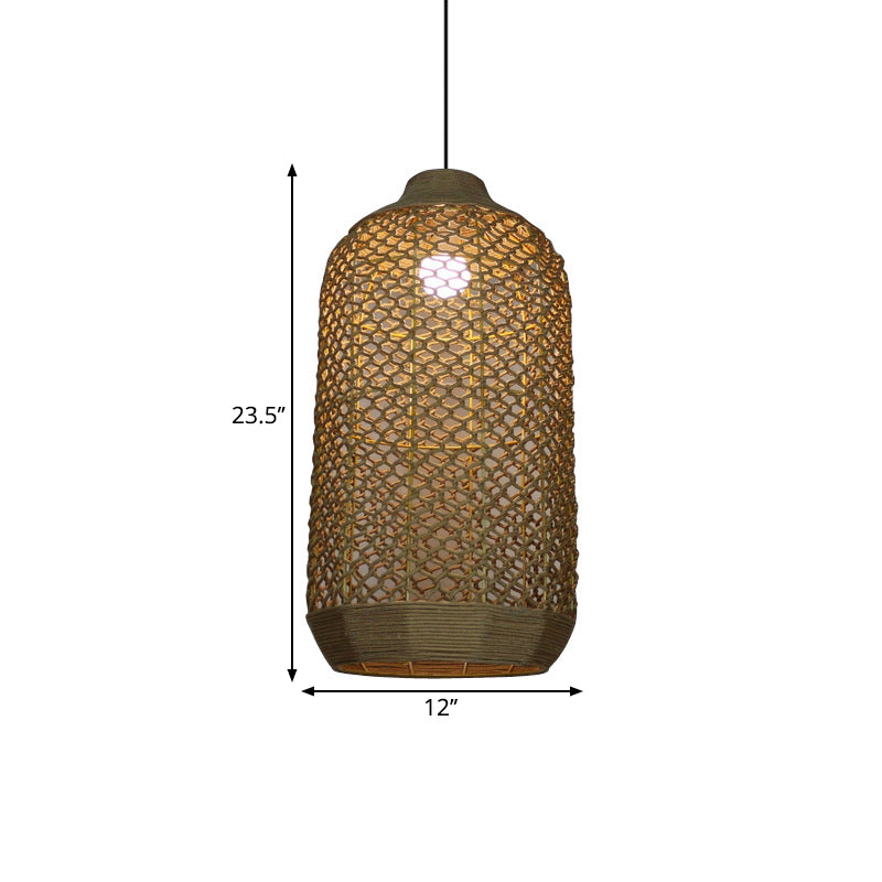 Chinese Style Woven Bamboo Pendant Light Fixture For Dining Room