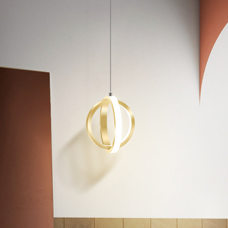 Modern LED Pendant Light: Aluminum Crossed Rings Drop Pendant in Gold - Ideal for Dining Table