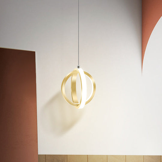 Modern LED Pendant Light: Aluminum Crossed Rings Drop Pendant in Gold - Ideal for Dining Table
