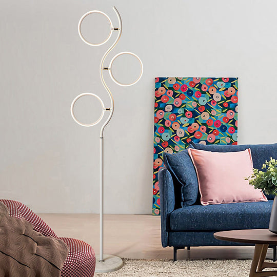 Modern Circular Tree Floor Lamp With Adjustable Metal Head Led Standing Light (Black/White)