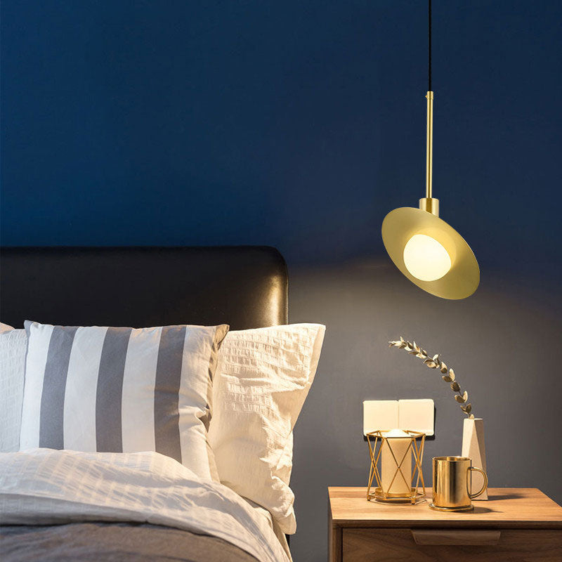 Contemporary Gold Suspension Pendant Light with White Glass and Ring