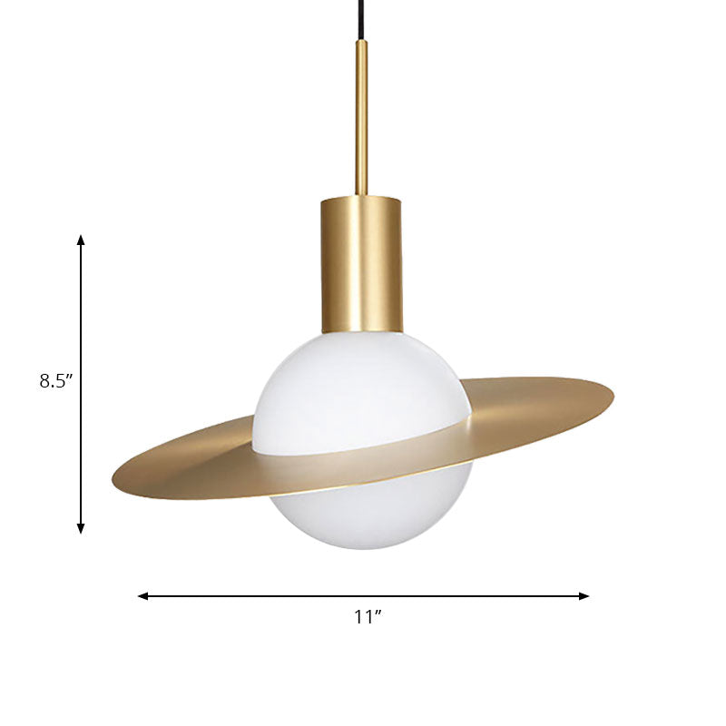 Contemporary Gold Suspension Pendant Light with White Glass and Ring