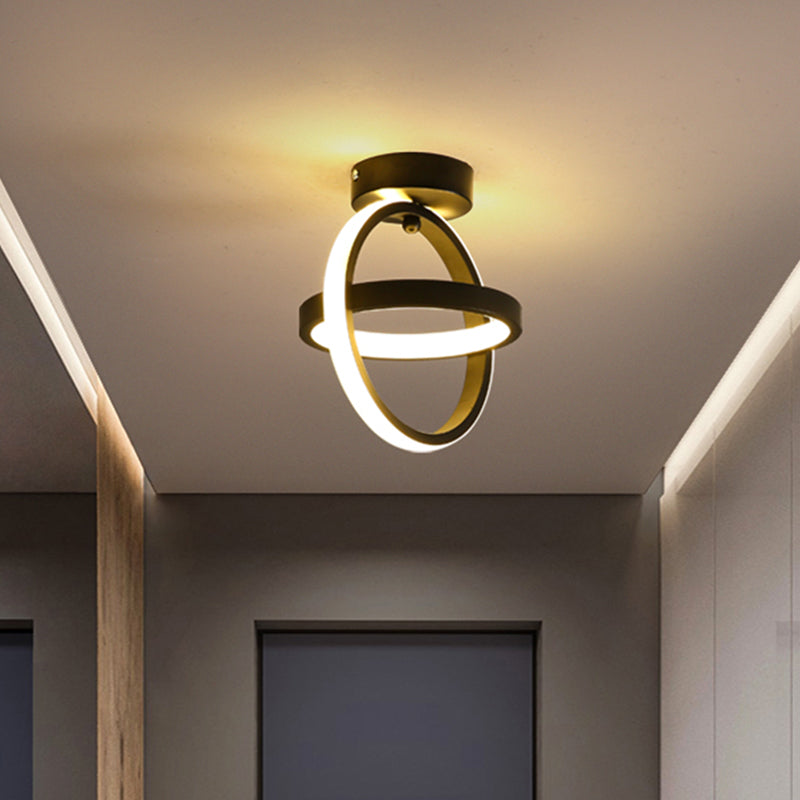 Modern Crossed Circle LED Ceiling Lamp in Warm/White Light - Metal Flush Mount Fixture