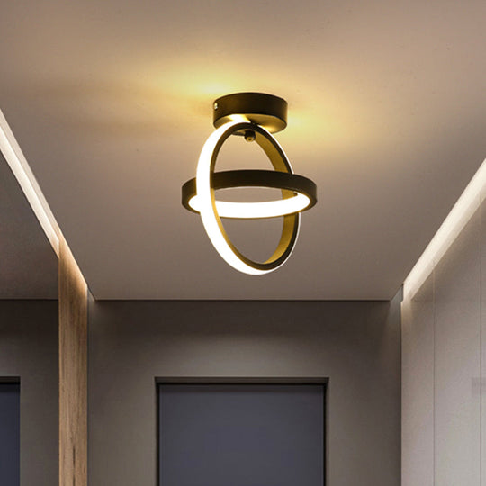 Modern Crossed Circle LED Ceiling Lamp in Warm/White Light - Metal Flush Mount Fixture