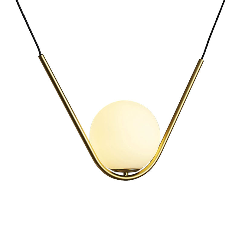 Modern Gold Glass Pendant Light With Led And V-Shaped Rod For Dining Room