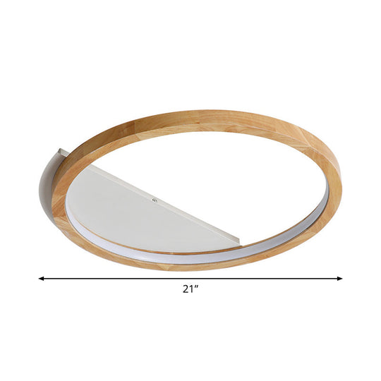 Contemporary Led Wood Ring Flush Mount Ceiling Light In Beige - 13/17/21 Width