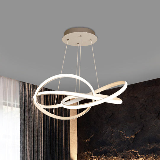 Modern Metallic Hanging Lamp: LED White Chandelier Lighting with Warm/White Light