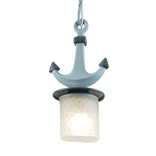 Nursery Hanging Lamp With Simple Dimpled Glass Shade - 1-Light Down Lighting In Black/Blue 6/13 W