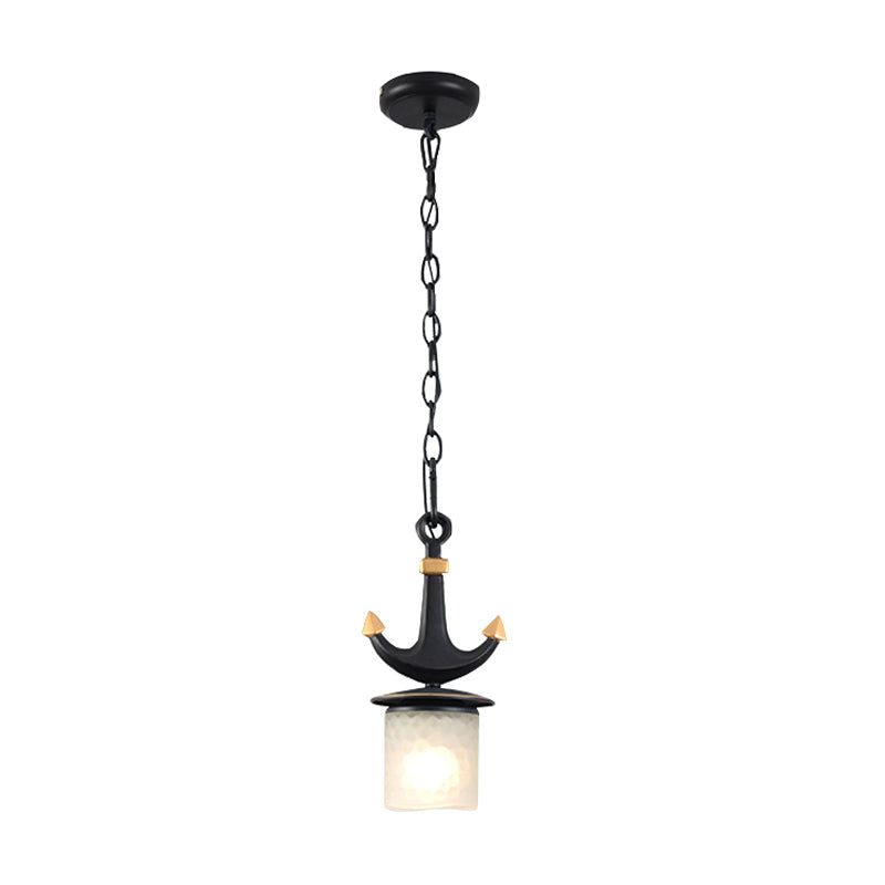 Nursery Hanging Lamp With Simple Dimpled Glass Shade - 1-Light Down Lighting In Black/Blue 6/13 W