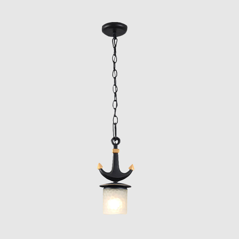 Nursery Hanging Lamp With Simple Dimpled Glass Shade - 1-Light Down Lighting In Black/Blue 6/13 W