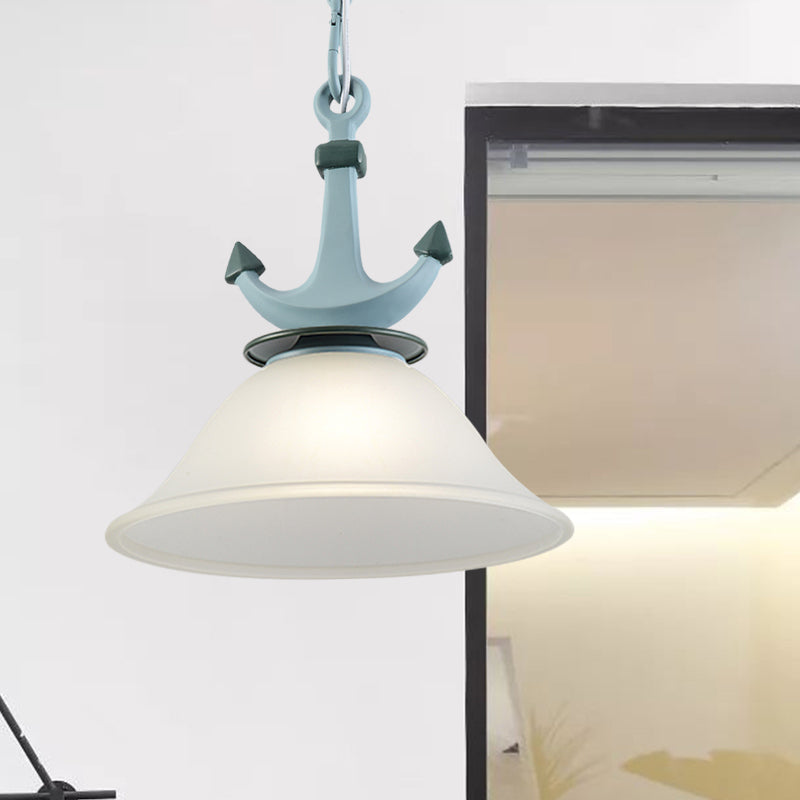 Nursery Hanging Lamp With Simple Dimpled Glass Shade - 1-Light Down Lighting In Black/Blue 6/13 W