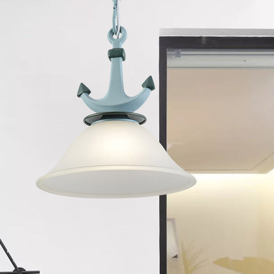 Nursery Hanging Lamp With Simple Dimpled Glass Shade - 1-Light Down Lighting In Black/Blue 6/13 W