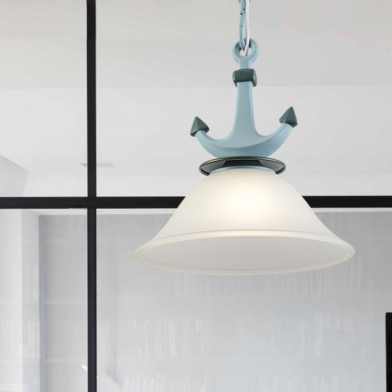 Nursery Hanging Lamp With Simple Dimpled Glass Shade - 1-Light Down Lighting In Black/Blue 6/13 W