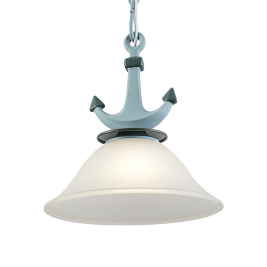 Nursery Hanging Lamp With Simple Dimpled Glass Shade - 1-Light Down Lighting In Black/Blue 6/13 W