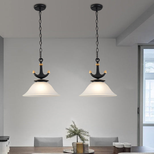 Nursery Hanging Lamp With Simple Dimpled Glass Shade - 1-Light Down Lighting In Black/Blue 6/13 W