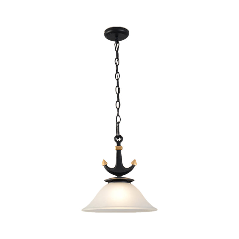 Nursery Hanging Lamp With Simple Dimpled Glass Shade - 1-Light Down Lighting In Black/Blue 6/13 W