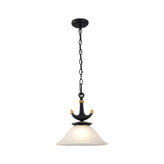 Nursery Hanging Lamp With Simple Dimpled Glass Shade - 1-Light Down Lighting In Black/Blue 6/13 W