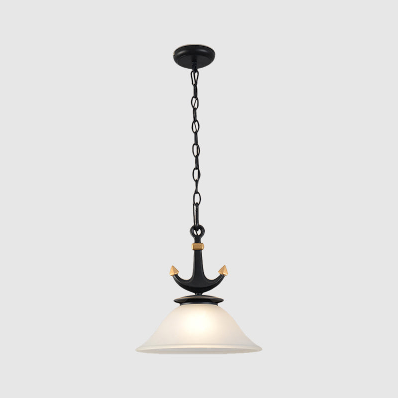 Nursery Hanging Lamp With Simple Dimpled Glass Shade - 1-Light Down Lighting In Black/Blue 6/13 W