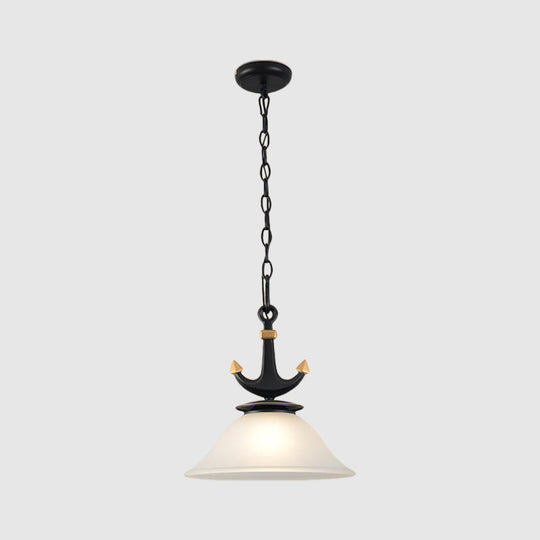 Nursery Hanging Lamp With Simple Dimpled Glass Shade - 1-Light Down Lighting In Black/Blue 6/13 W
