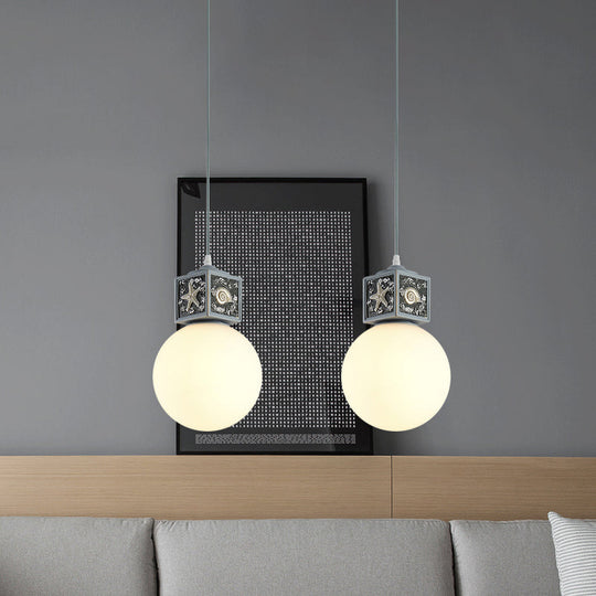 Mediterranean 1-Head Hanging Lamp Kit: White Glass Ball Pendant Light With Conch Cube Deco Sky Blue