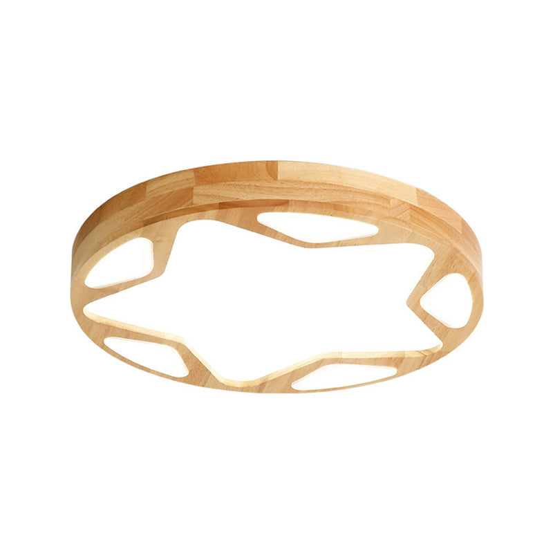 16"/19.5" Minimalist Wood LED Ceiling Light with Star Design in Warm/White/Natural Light - Beige Flush Lamp