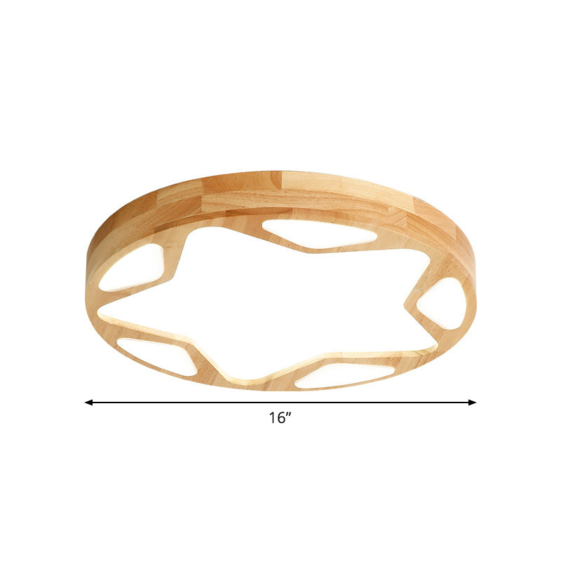 16"/19.5" Minimalist Wood LED Ceiling Light with Star Design in Warm/White/Natural Light - Beige Flush Lamp