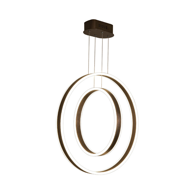 Dark Coffee Dual Hoop Pendant Light With Led Down Lighting In Warm/White