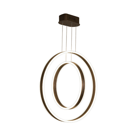 Dark Coffee Dual Hoop Pendant Light With Led Down Lighting In Warm/White