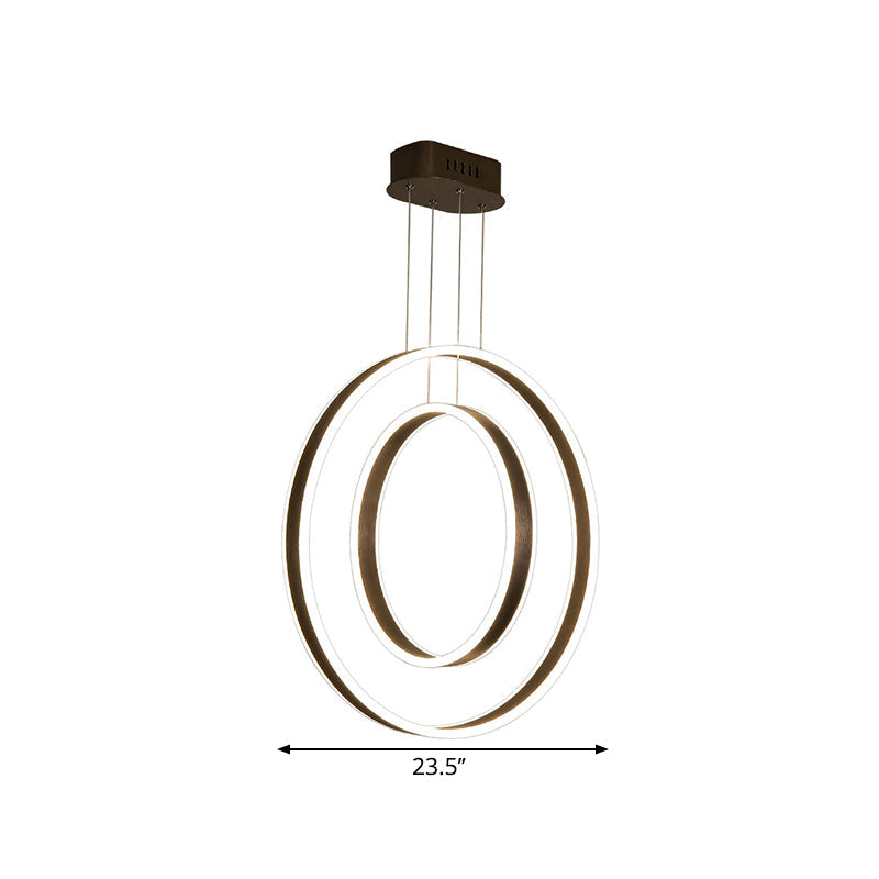 Minimalist LED Dual Hoop Pendant Light with Warm/White Down Lighting - Dark Coffee Aluminum