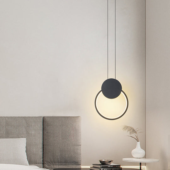Led Mini Pendant Annular Lamp Kit In Black/White With Metal Shade And Warm/White Light