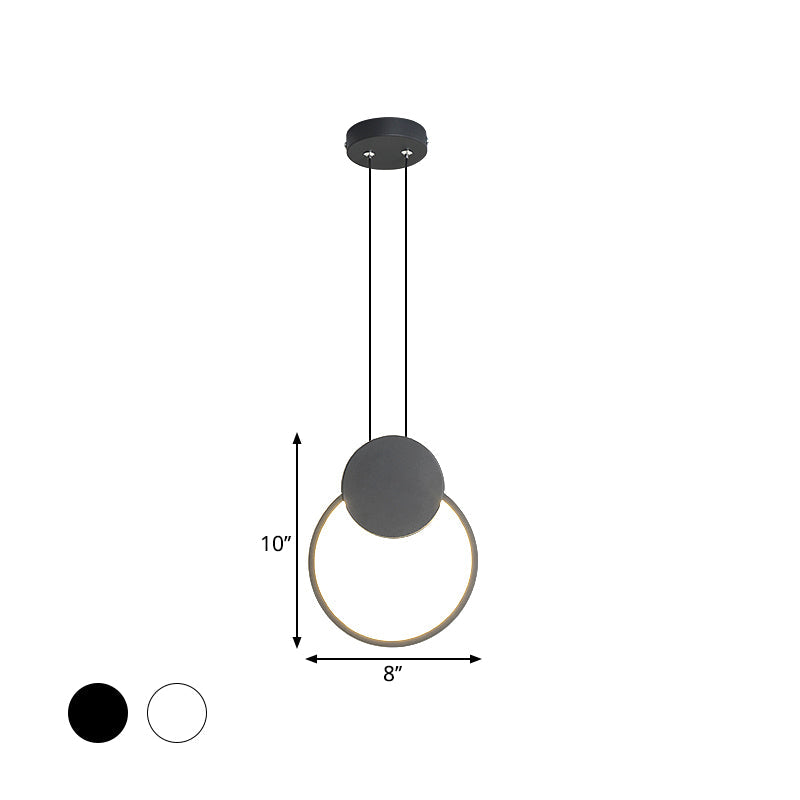 Led Mini Pendant Annular Lamp Kit In Black/White With Metal Shade And Warm/White Light