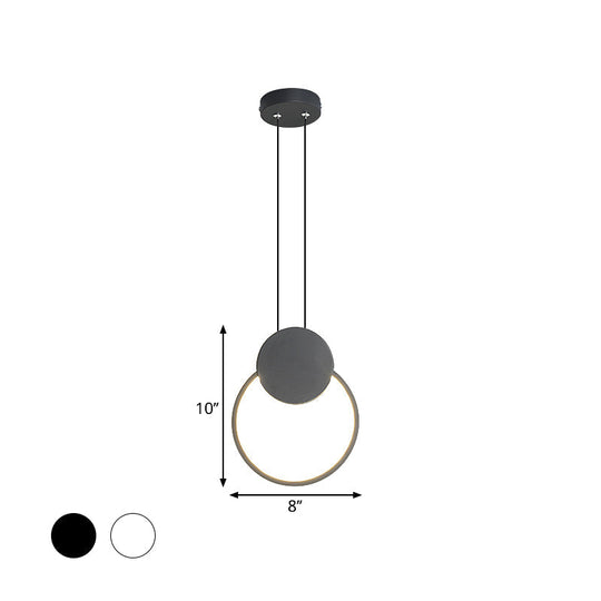 Led Mini Pendant Annular Lamp Kit In Black/White With Metal Shade And Warm/White Light