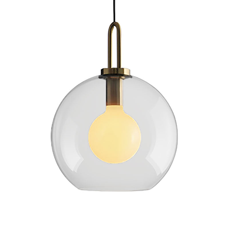 Modern Brass Living Room Pendant Lamp - Globe Clear/Smoky Glass Shade 1 Light 8/10/12 Wide