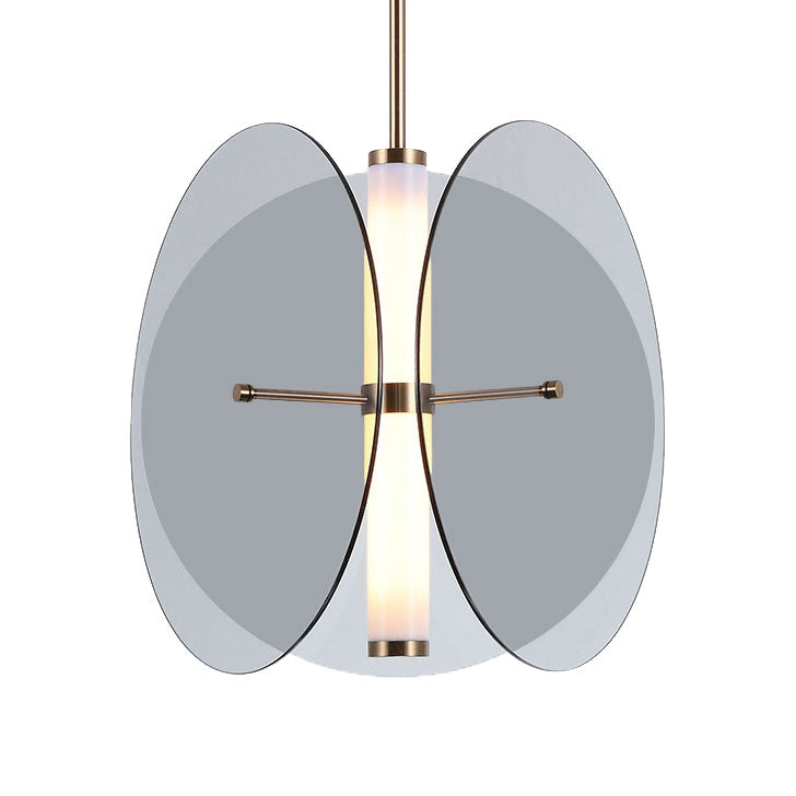 Modernist Amber/Smoke Glass Pendant Light with LED, 1-Light, 3 Disks, Hanging Ceiling Lamp