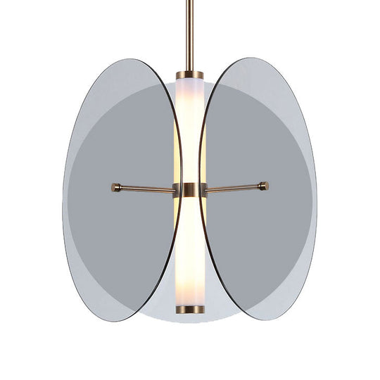Modernist Amber/Smoke Glass Pendant Light with LED, 1-Light, 3 Disks, Hanging Ceiling Lamp