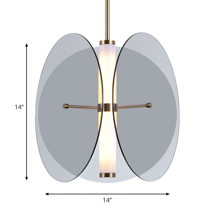 Modernist Amber/Smoke Glass Pendant Light with LED, 1-Light, 3 Disks, Hanging Ceiling Lamp