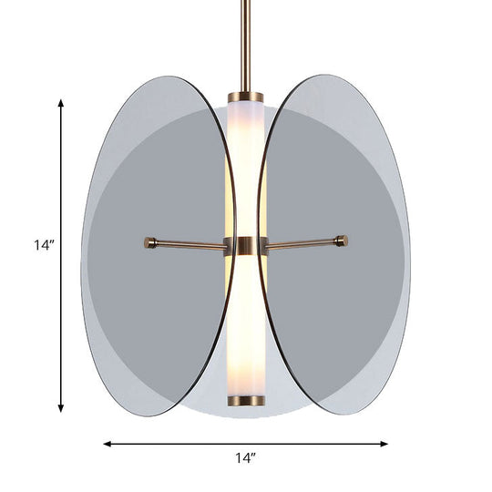 Modernist Amber/Smoke Glass Pendant Light with LED, 1-Light, 3 Disks, Hanging Ceiling Lamp