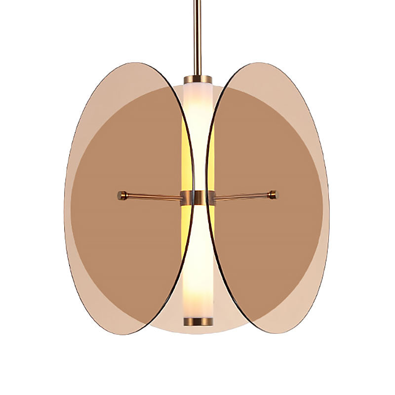 Modernist Amber/Smoke Glass Pendant Light with LED, 1-Light, 3 Disks, Hanging Ceiling Lamp