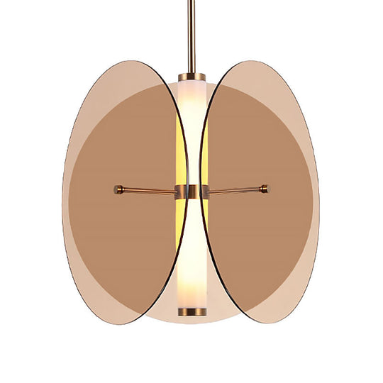 Modernist Amber/Smoke Glass Pendant Light with LED, 1-Light, 3 Disks, Hanging Ceiling Lamp