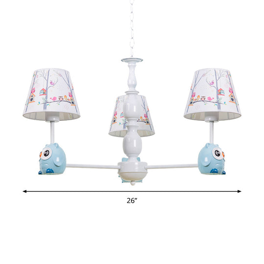 Blue Owl Suspension Light - Cartoon Metal Chandelier For Nursing Room