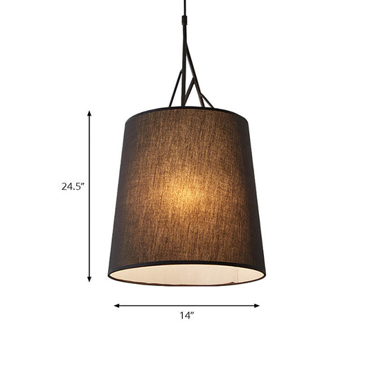 Modern LED Tapered Suspension Pendant - Black/White Fabric Hanging Lamp for Living Room