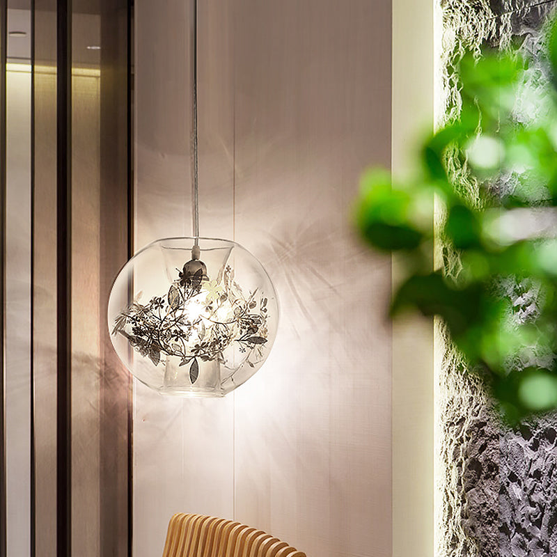 Contemporary Living Room Pendant Light with Transparent Glass Shade