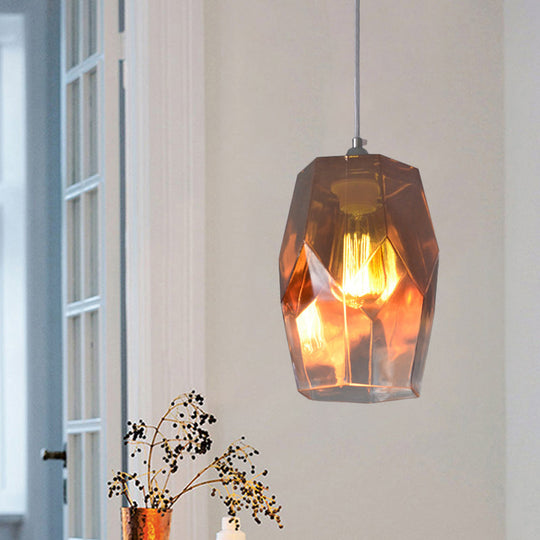 Modern Polyhedron Pendant Light - Open Clear Glass Ceiling Lamp for Kitchen