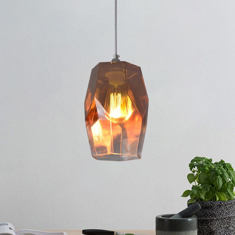 Modern Polyhedron Pendant Light - Open Clear Glass Ceiling Lamp for Kitchen