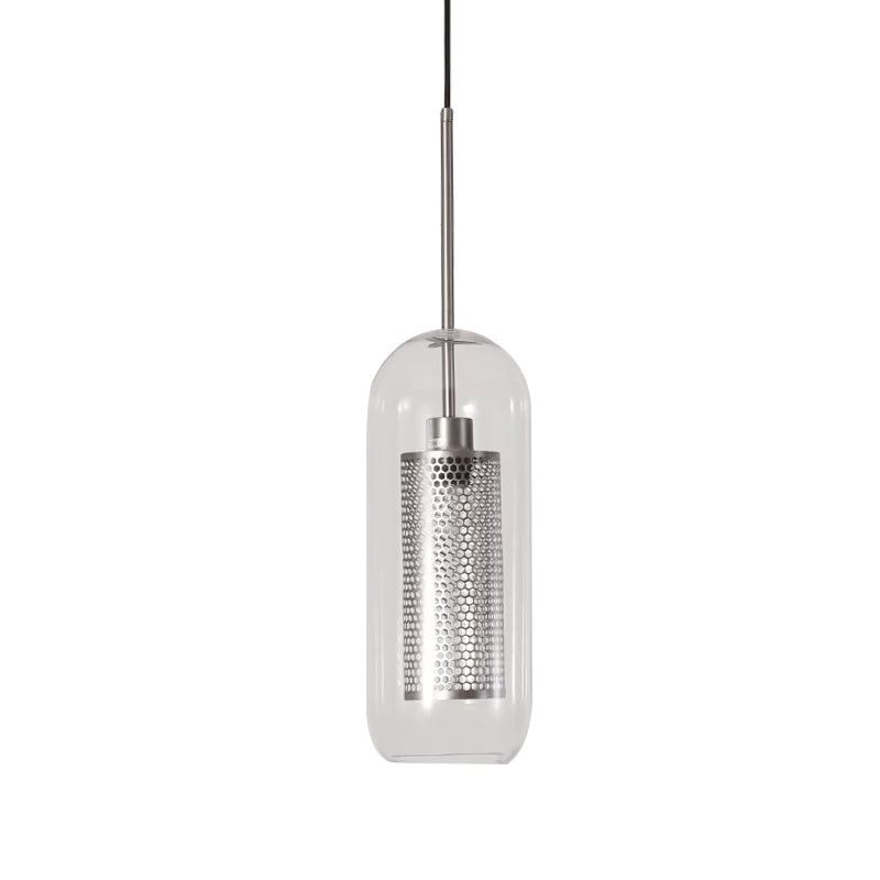 Modern Clear Glass Capsule Hanging Light with Mesh Screen for Balcony Ceiling - 1 Light