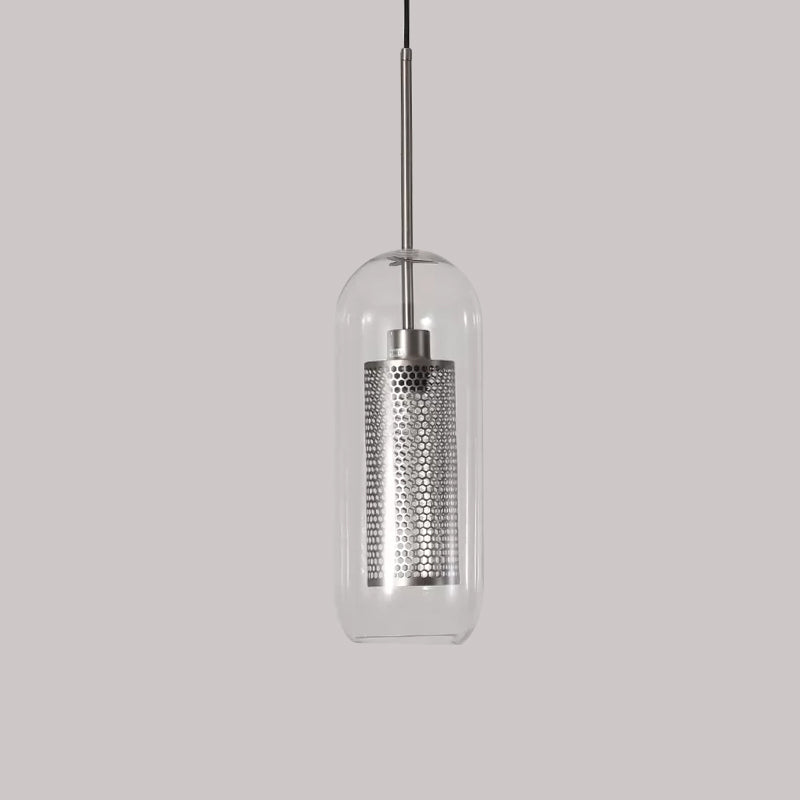 Modern Clear Glass Capsule Hanging Light with Mesh Screen for Balcony Ceiling - 1 Light