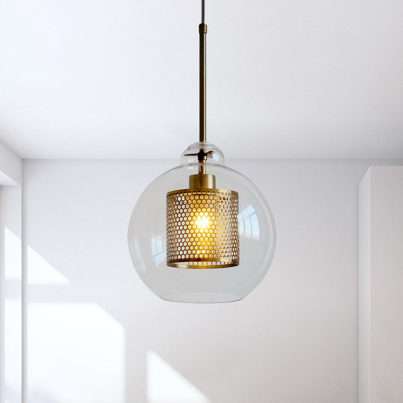 Contemporary Clear Glass Orb Pendant Light For Dining Room Bronze