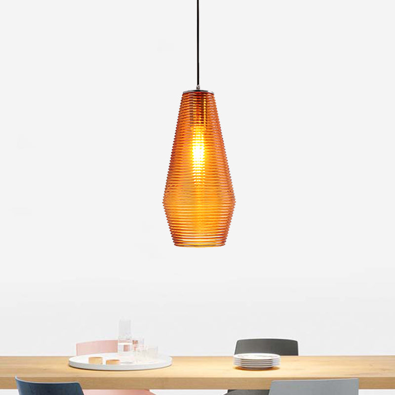 Contemporary Hanging Lamp - Ridged Glass Vase Ceiling Pendant Light for Cloth Shop (One Head)